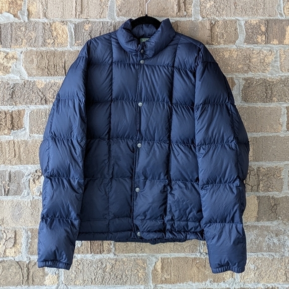 VTG L.L. Bean Navy Blue Quilted Goose Down Puffer Jacket Large Regular - Picture 1 of 10